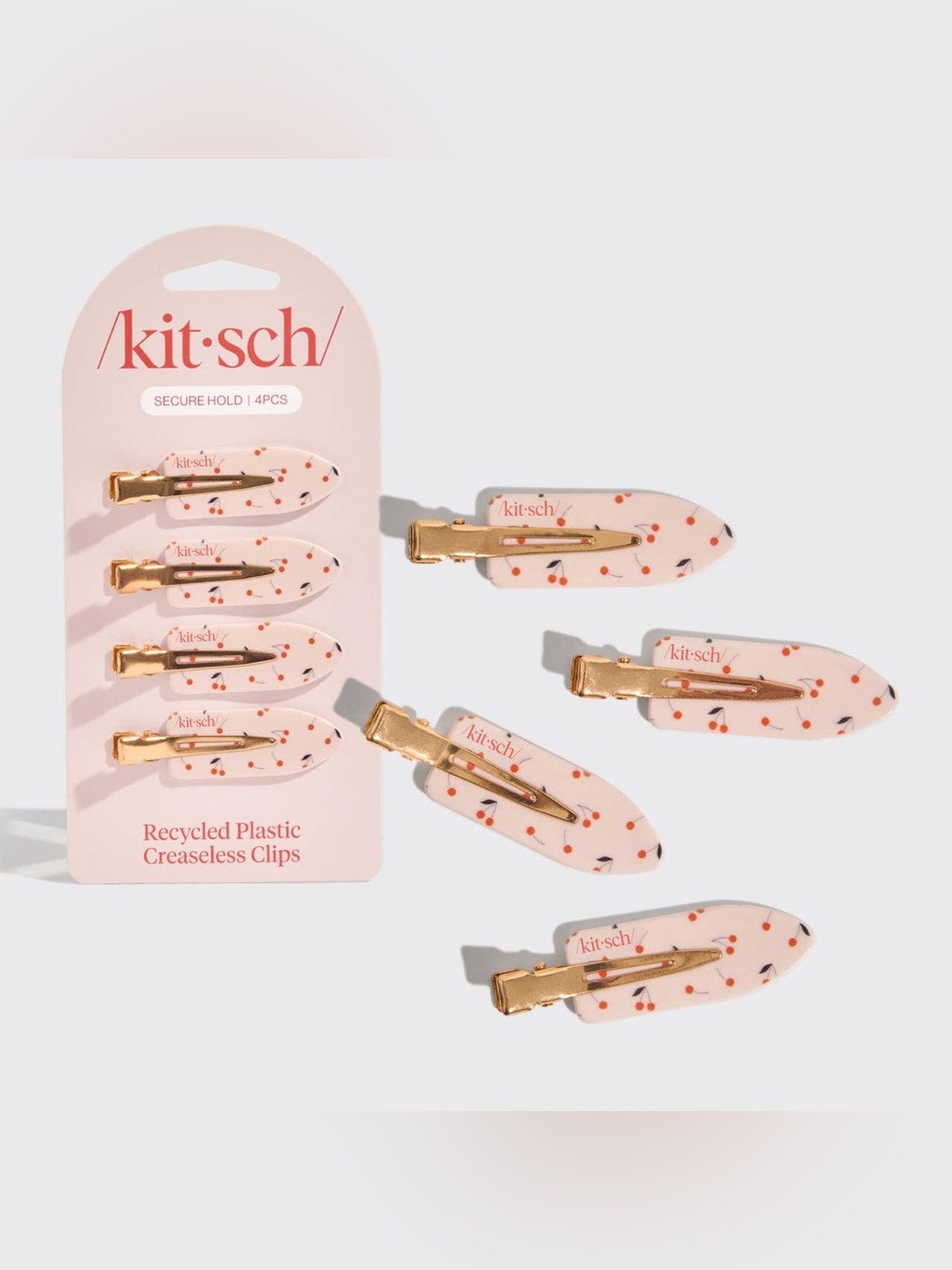KITSCH Cherry Print Recycled Plastic Creaseless Clips 4pc Set